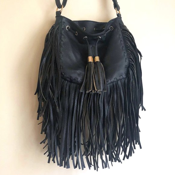 kiss me couture Handbags - Black Leather Fringe Purse
